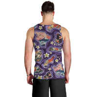 Hawaii Islands Map Design with Japanese Landscape Men Tank Top Hawaiian Japan Fusion Art Purple Color