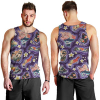 Hawaii Islands Map Design with Japanese Landscape Men Tank Top Hawaiian Japan Fusion Art Purple Color