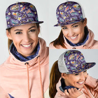 Hawaii Islands Map Design with Japanese Landscape Mesh Trucker Cap Hawaiian Japan Fusion Art Purple Color