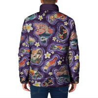 Hawaii Islands Map Design with Japanese Landscape Padded Jacket Hawaiian Japan Fusion Art Purple Color