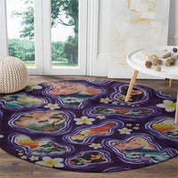 Hawaii Islands Map Design with Japanese Landscape Round Carpet Hawaiian Japan Fusion Art Purple Color