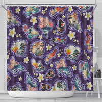 Hawaii Islands Map Design with Japanese Landscape Shower Curtain Hawaiian Japan Fusion Art Purple Color