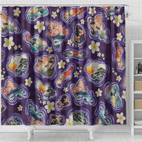 Hawaii Islands Map Design with Japanese Landscape Shower Curtain Hawaiian Japan Fusion Art Purple Color