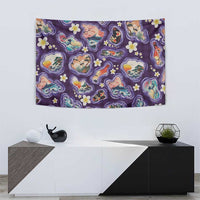 Hawaii Islands Map Design with Japanese Landscape Tapestry Hawaiian Japan Fusion Art Purple Color