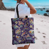 Hawaii Islands Map Design with Japanese Landscape Tote Bag Hawaiian Japan Fusion Art Purple Color