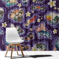 Hawaii Islands Map Design with Japanese Landscape Window Curtain Hawaiian Japan Fusion Art Purple Color