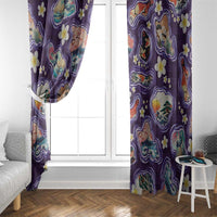 Hawaii Islands Map Design with Japanese Landscape Window Curtain Hawaiian Japan Fusion Art Purple Color