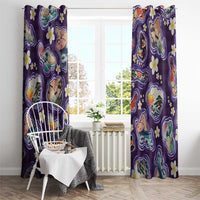 Hawaii Islands Map Design with Japanese Landscape Window Curtain Hawaiian Japan Fusion Art Purple Color