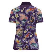 Hawaii Islands Map Design with Japanese Landscape Women Polo Shirt Hawaiian Japan Fusion Art Purple Color LT03 - Polynesian Pride