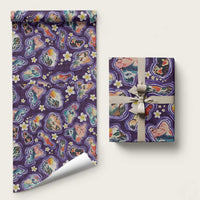 Hawaii Islands Map Design with Japanese Landscape Wrapping Paper Hawaiian Japan Fusion Art Purple Color