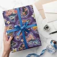 Hawaii Islands Map Design with Japanese Landscape Wrapping Paper Hawaiian Japan Fusion Art Purple Color