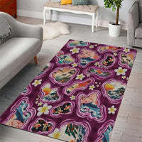 Hawaii Islands Map Design with Japanese Landscape Area Rug Hawaiian Japan Fusion Art Pink Color