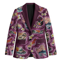 Hawaii Islands Map Design with Japanese Landscape Blazer Hawaiian Japan Fusion Art Pink Color