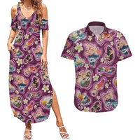 Hawaii Islands Map Design with Japanese Landscape Couples Matching Summer Maxi Dress and Hawaiian Shirt Hawaiian Japan Fusion Art Pink Color LT03 Pink - Polynesian Pride