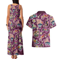 Hawaii Islands Map Design with Japanese Landscape Couples Matching Tank Maxi Dress and Hawaiian Shirt Hawaiian Japan Fusion Art Pink Color LT03 - Polynesian Pride