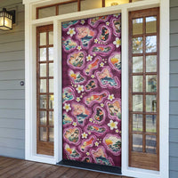 Hawaii Islands Map Design with Japanese Landscape Door Cover Hawaiian Japan Fusion Art Pink Color