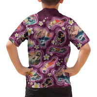 Hawaii Islands Map Design with Japanese Landscape Family Matching Mermaid Dress and Hawaiian Shirt Hawaiian Japan Fusion Art Pink Color LT03 - Polynesian Pride