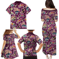 Hawaii Islands Map Design with Japanese Landscape Family Matching Puletasi and Hawaiian Shirt Hawaiian Japan Fusion Art Pink Color LT03 - Polynesian Pride
