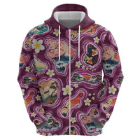 Hawaii Islands Map Design with Japanese Landscape Hoodie Hawaiian Japan Fusion Art Pink Color