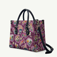 Hawaii Islands Map Design with Japanese Landscape Leather Bag Hawaiian Japan Fusion Art Pink Color