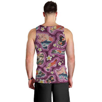 Hawaii Islands Map Design with Japanese Landscape Men Tank Top Hawaiian Japan Fusion Art Pink Color