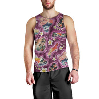 Hawaii Islands Map Design with Japanese Landscape Men Tank Top Hawaiian Japan Fusion Art Pink Color