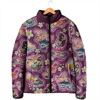 Hawaii Islands Map Design with Japanese Landscape Padded Jacket Hawaiian Japan Fusion Art Pink Color