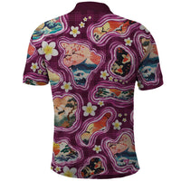 Hawaii Islands Map Design with Japanese Landscape Polo Shirt Hawaiian Japan Fusion Art Pink Color