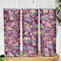Hawaii Islands Map Design with Japanese Landscape Skinny Tumbler Hawaiian Japan Fusion Art Pink Color LT03 - Polynesian Pride