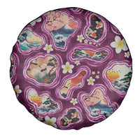 Hawaii Islands Map Design with Japanese Landscape Spare Tire Cover Hawaiian Japan Fusion Art Pink Color LT03 - Polynesian Pride
