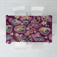 Hawaii Islands Map Design with Japanese Landscape Tablecloth Hawaiian Japan Fusion Art Pink Color