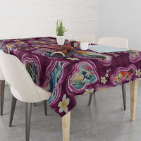 Hawaii Islands Map Design with Japanese Landscape Tablecloth Hawaiian Japan Fusion Art Pink Color