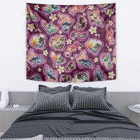 Hawaii Islands Map Design with Japanese Landscape Tapestry Hawaiian Japan Fusion Art Pink Color