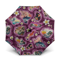 Hawaii Islands Map Design with Japanese Landscape Umbrella Hawaiian Japan Fusion Art Pink Color