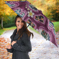Hawaii Islands Map Design with Japanese Landscape Umbrella Hawaiian Japan Fusion Art Pink Color