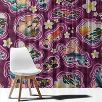 Hawaii Islands Map Design with Japanese Landscape Window Curtain Hawaiian Japan Fusion Art Pink Color