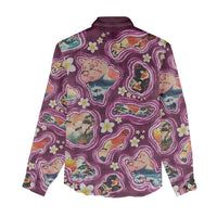 Hawaii Islands Map Design with Japanese Landscape Women Casual Shirt Hawaiian Japan Fusion Art Pink Color LT03 - Polynesian Pride