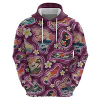 Hawaii Islands Map Design with Japanese Landscape Zip Hoodie Hawaiian Japan Fusion Art Pink Color LT03 - Polynesian Pride