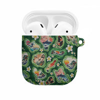 Hawaiian and Japanese Culture Together AirPods Case Hawaiian Island Shapes with Japanese Landscape Green Color LT03 Green - Polynesian Pride