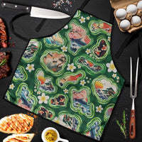 Hawaiian and Japanese Culture Together Apron Hawaiian Island Shapes with Japanese Landscape Green Color LT03 Green - Polynesian Pride