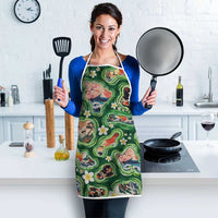 Hawaiian and Japanese Culture Together Apron Hawaiian Island Shapes with Japanese Landscape Green Color LT03 - Polynesian Pride