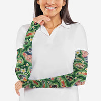 Hawaiian and Japanese Culture Together Arm Sleeves Hawaiian Island Shapes with Japanese Landscape Green Color LT03 - Polynesian Pride