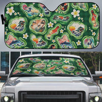 Hawaiian and Japanese Culture Together Auto Sun Shade Hawaiian Island Shapes with Japanese Landscape Green Color LT03 Green - Polynesian Pride
