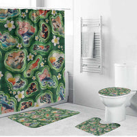 Hawaiian and Japanese Culture Together Bathroom Set Hawaiian Island Shapes with Japanese Landscape Green Color LT03 Bathroom Set (4 pcs) Green - Polynesian Pride