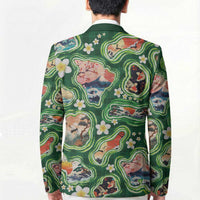 Hawaiian and Japanese Culture Together Blazer Hawaiian Island Shapes with Japanese Landscape Green Color LT03 - Polynesian Pride