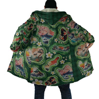 Hawaiian and Japanese Culture Together Cloak Hawaiian Island Shapes with Japanese Landscape Green Color LT03 - Polynesian Pride