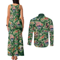 Hawaiian and Japanese Culture Together Couples Matching Tank Maxi Dress and Long Sleeve Button Shirt Hawaiian Island Shapes with Japanese Landscape Green Color LT03 - Polynesian Pride