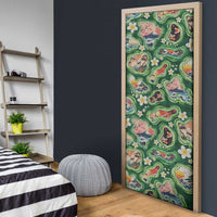 Hawaiian and Japanese Culture Together Door Cover Hawaiian Island Shapes with Japanese Landscape Green Color LT03 - Polynesian Pride