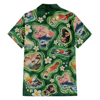 Hawaiian and Japanese Culture Together Family Matching Off The Shoulder Long Sleeve Dress and Hawaiian Shirt Hawaiian Island Shapes with Japanese Landscape Green Color LT03 - Polynesian Pride