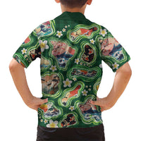 Hawaiian and Japanese Culture Together Family Matching Off Shoulder Maxi Dress and Hawaiian Shirt Hawaiian Island Shapes with Japanese Landscape Green Color LT03 - Polynesian Pride